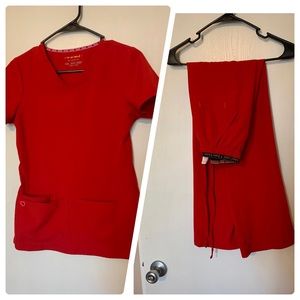 Red heartsoul scrub set.